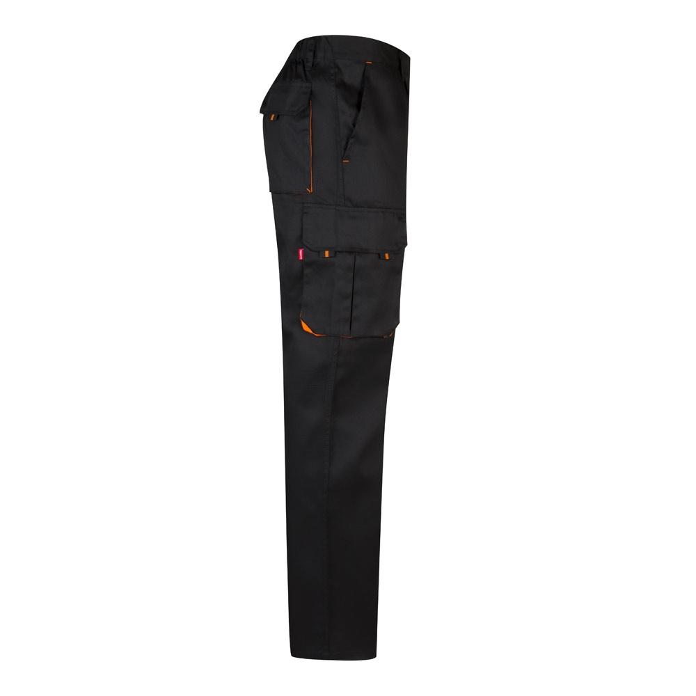 VL HYPNOS. Pantaloni de twill cu buzunare multiple în două tonuri (200g/m²), din bumbac (35%) și poliester (65%) Negru Portocaliu 54