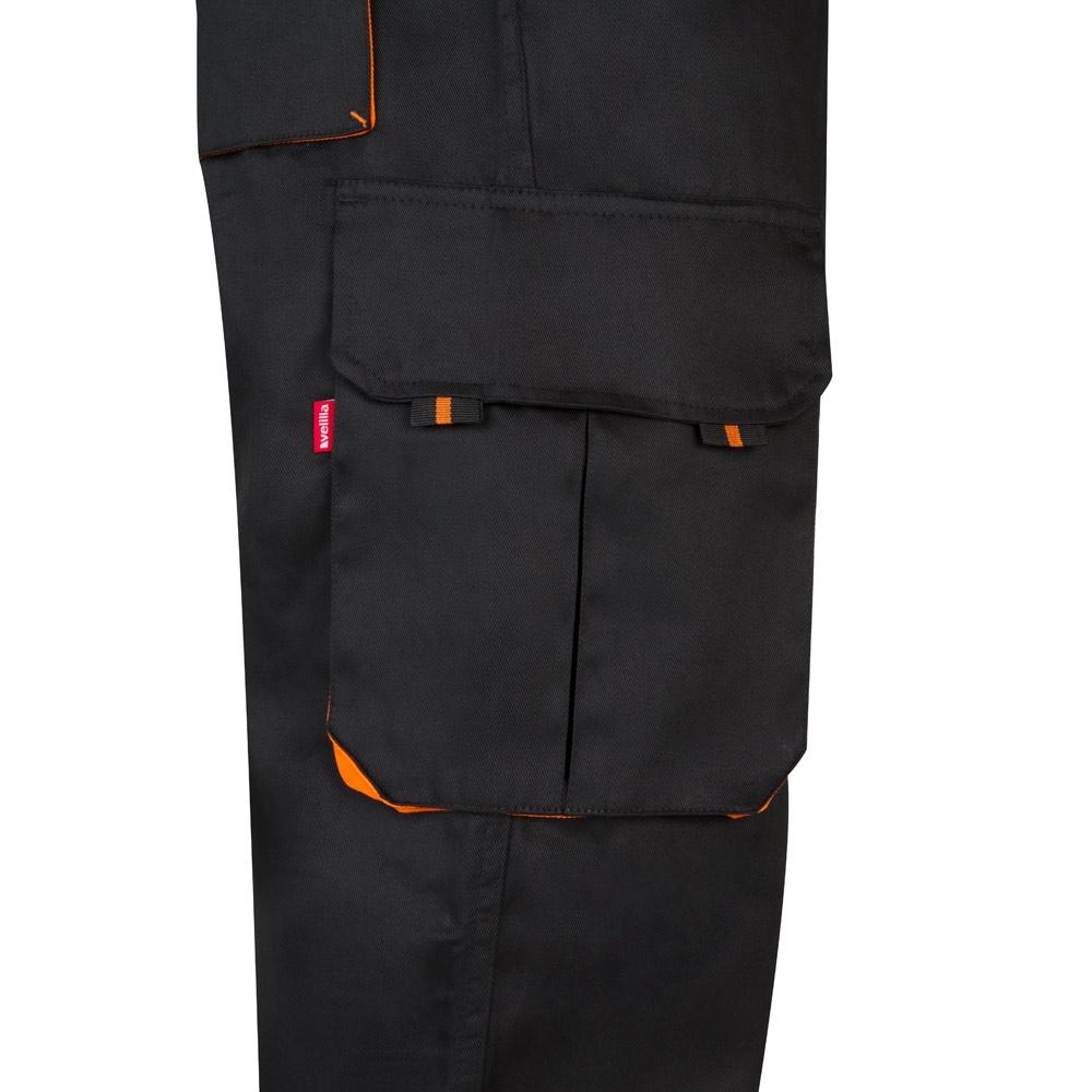 VL HYPNOS. Pantaloni de twill cu buzunare multiple în două tonuri (200g/m²), din bumbac (35%) și poliester (65%) Negru Portocaliu 54