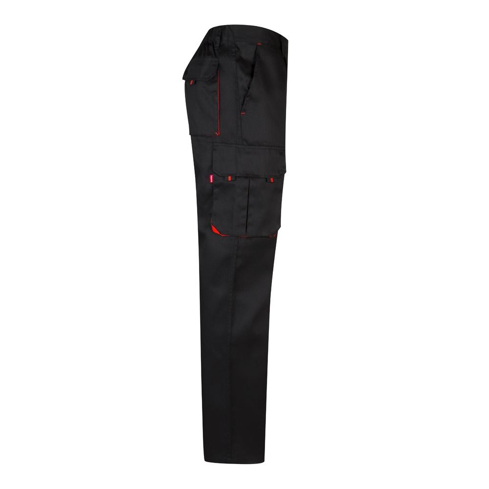 VL HYPNOS. Pantaloni de twill cu buzunare multiple în două tonuri (200g/m²), din bumbac (35%) și poliester (65%) Negru Roșu 60