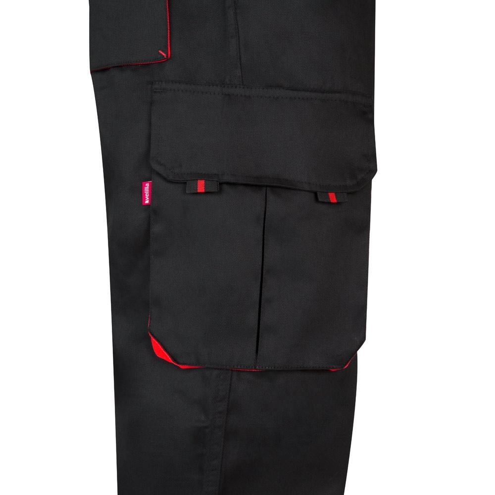VL HYPNOS. Pantaloni de twill cu buzunare multiple în două tonuri (200g/m²), din bumbac (35%) și poliester (65%) Negru Roșu 60