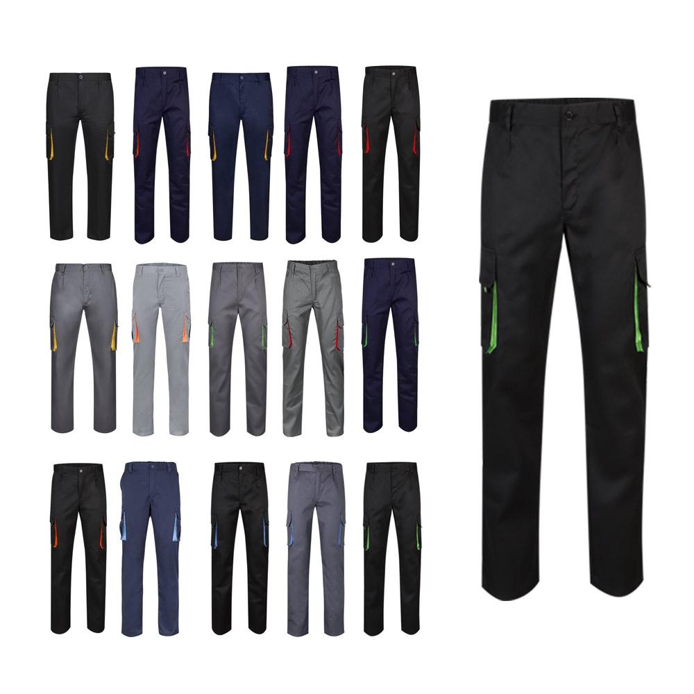 VL HYPNOS. Pantaloni de twill cu buzunare multiple în două tonuri (200g/m²), din bumbac (35%) și poliester (65%) Gri Roșu 38