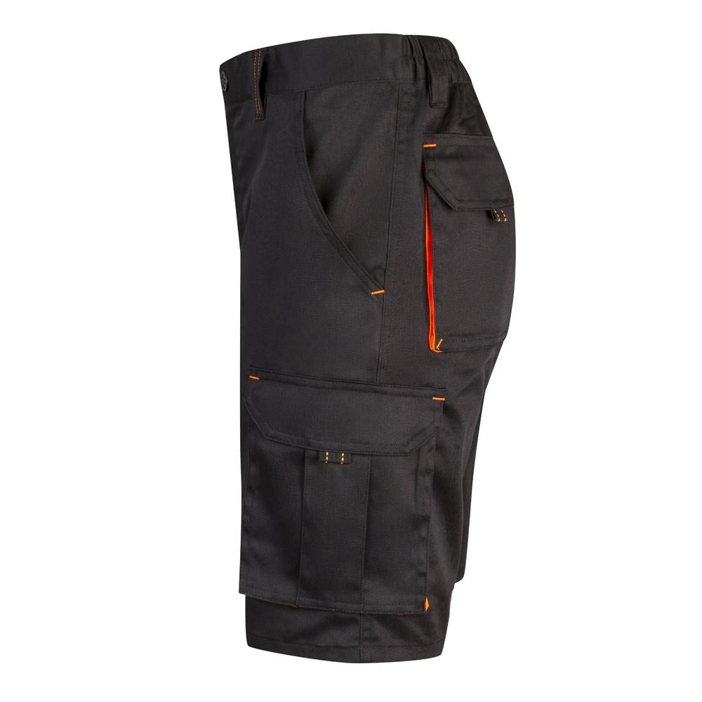 VL HEMERA. Bermude elastice cu buzunare multiple în două tonuri (240 g/m²), din bumbac (46%), EME (38%) și poliester (16%) Negru Portocaliu 58