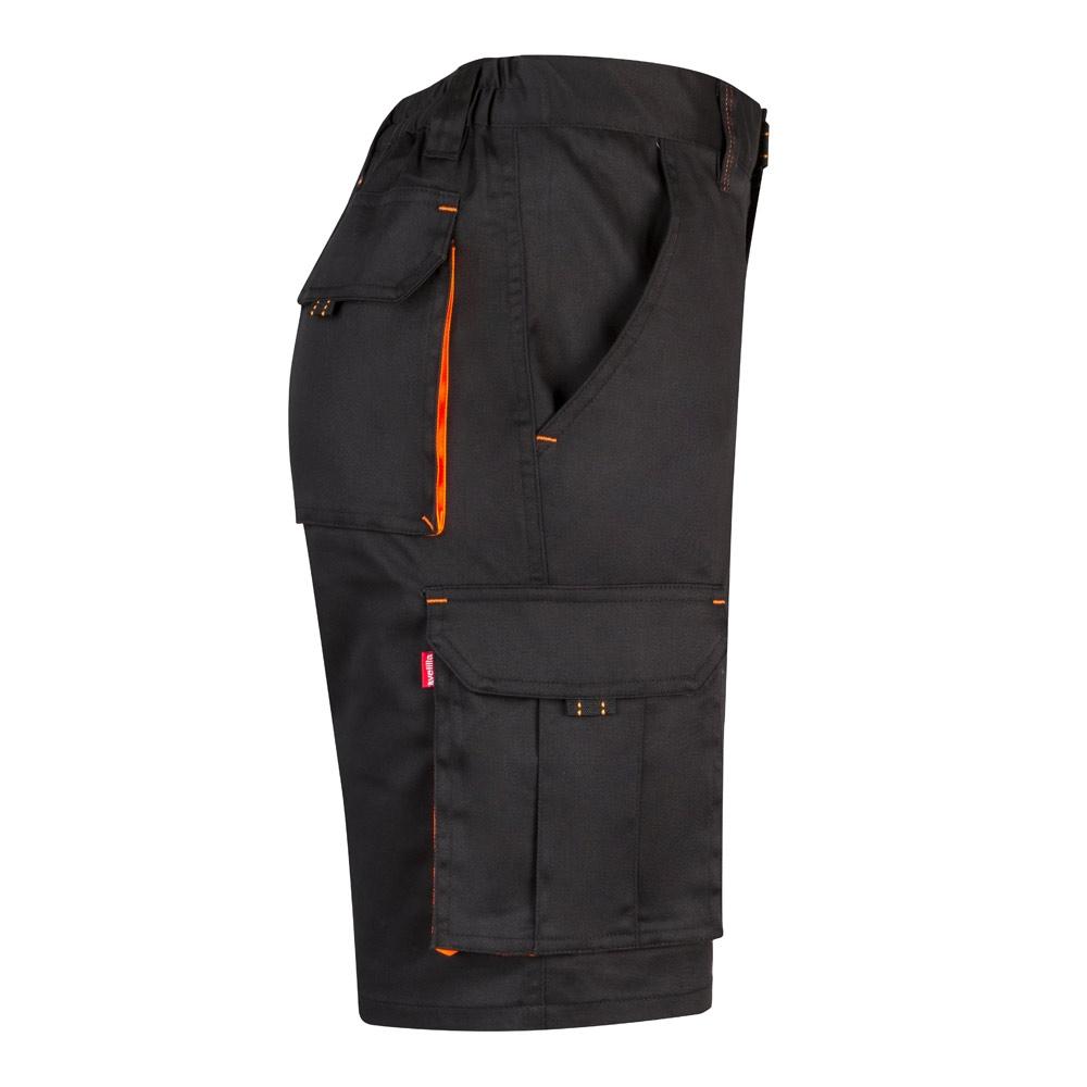 VL HEMERA. Bermude elastice cu buzunare multiple în două tonuri (240 g/m²), din bumbac (46%), EME (38%) și poliester (16%) Negru Portocaliu 58