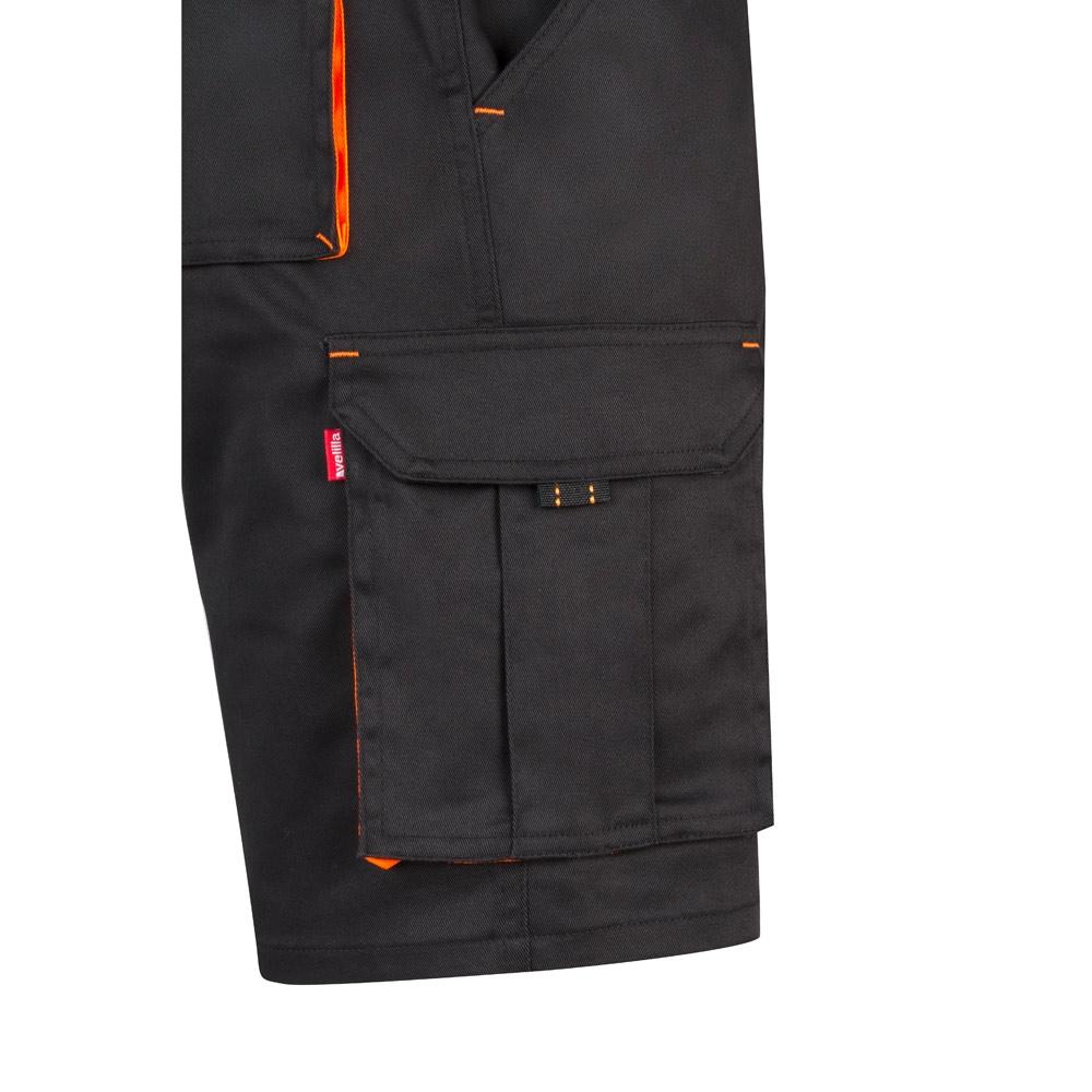 VL HEMERA. Bermude elastice cu buzunare multiple în două tonuri (240 g/m²), din bumbac (46%), EME (38%) și poliester (16%) Negru Portocaliu 58