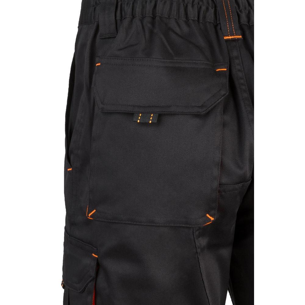 VL HEMERA. Bermude elastice cu buzunare multiple în două tonuri (240 g/m²), din bumbac (46%), EME (38%) și poliester (16%) Negru Portocaliu 58