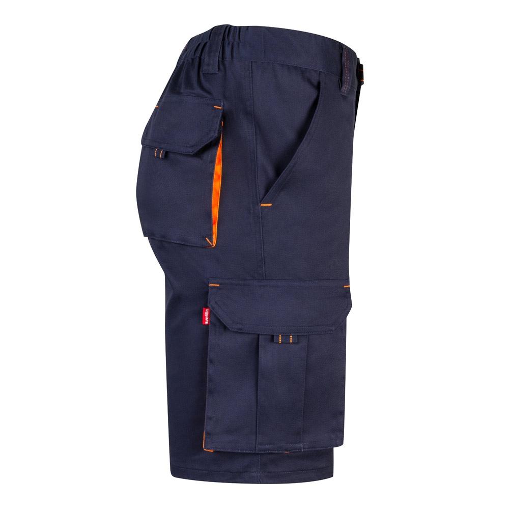 VL HEMERA. Bermude elastice cu buzunare multiple în două tonuri (240 g/m²), din bumbac (46%), EME (38%) și poliester (16%) Albastru Portocaliu 42