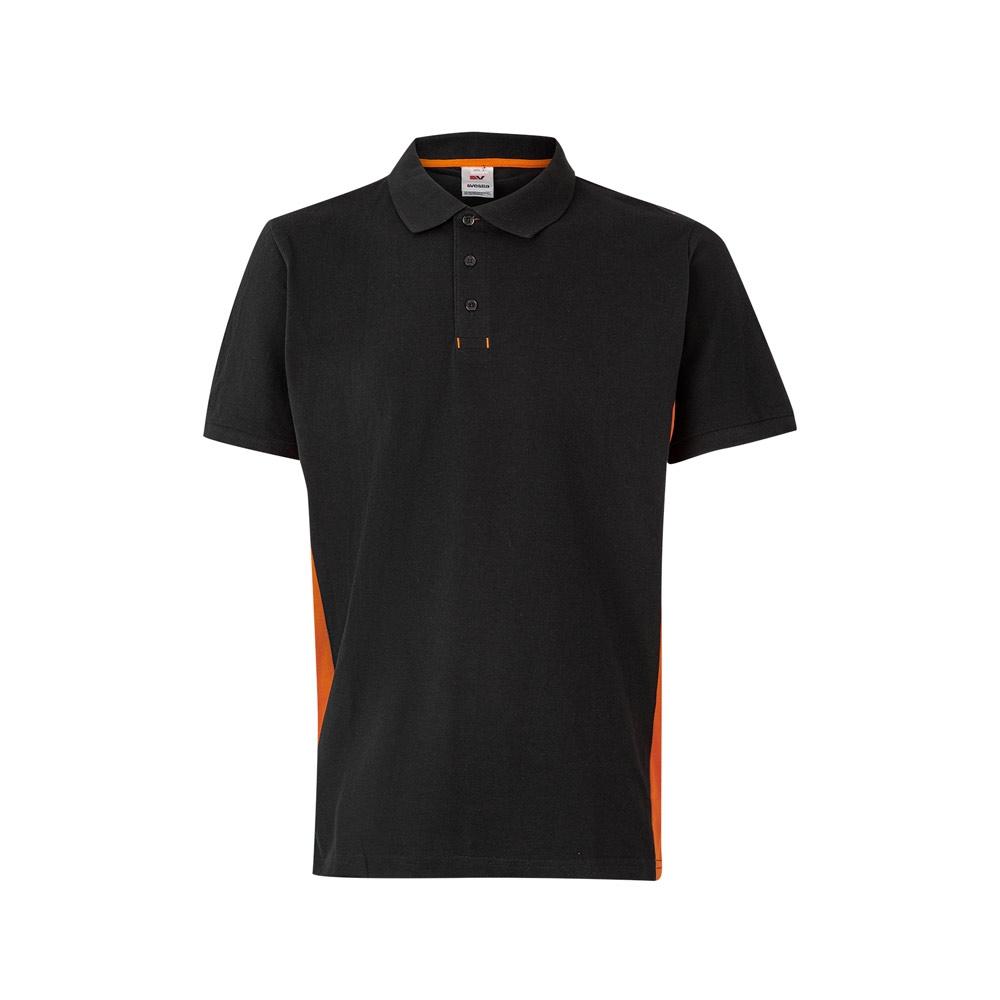 VL SUPAY. Tricou polo piqué bicolor (180g/m²), cu mânecă scurtă, din bumbac (60%) și poliester (40%) Negru Portocaliu XS