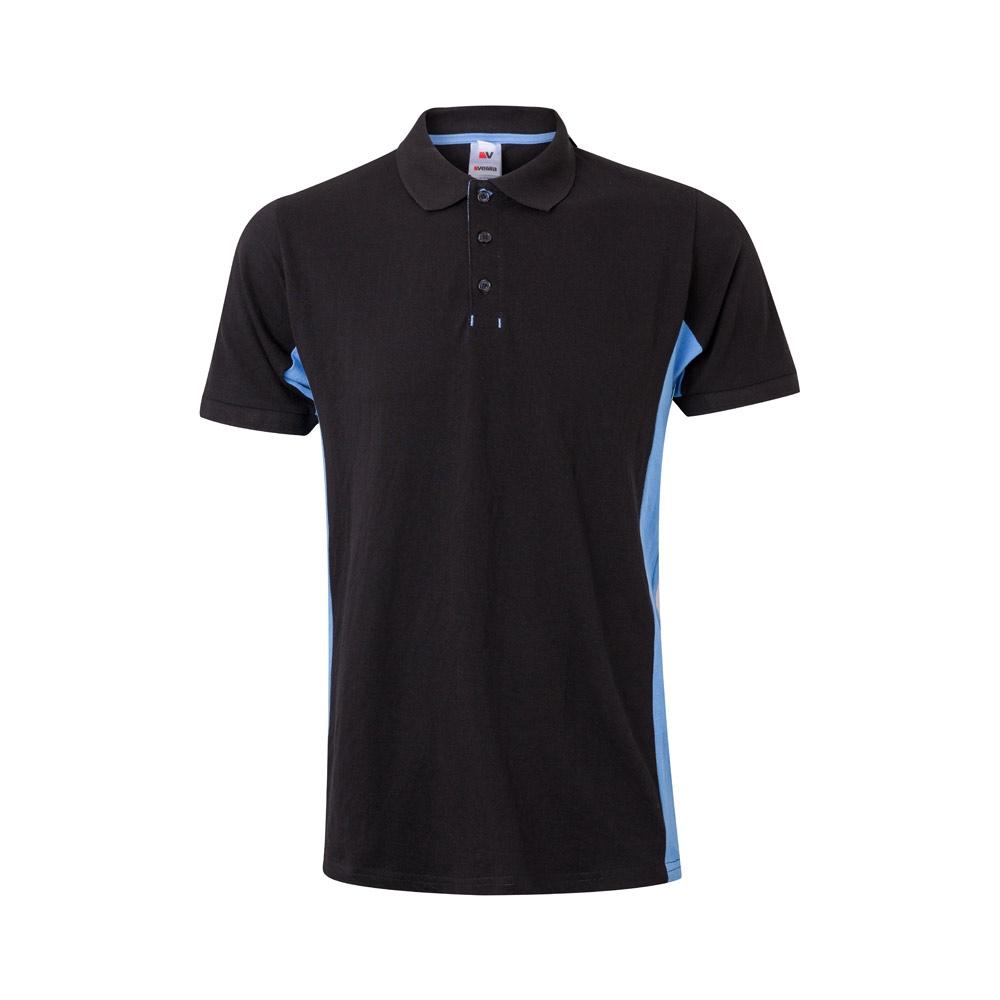 VL SUPAY. Tricou polo piqué bicolor (180g/m²), cu mânecă scurtă, din bumbac (60%) și poliester (40%) Negru Albastru deschis XS