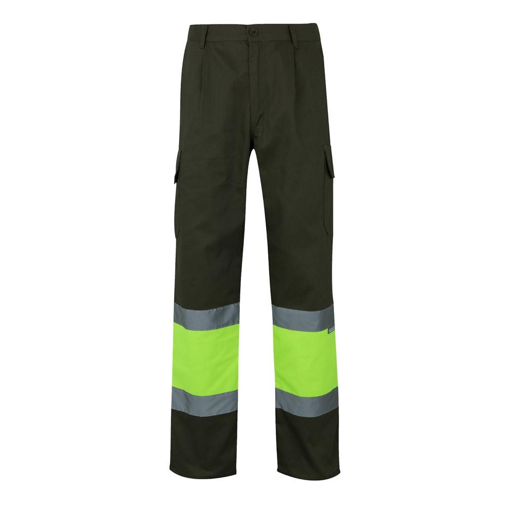 VL POSEIDON. Pantaloni din twill bicolor cu buzunare multiple (210 g/m²), din bumbac (20%) și poliester (80%) Verde armată Galben