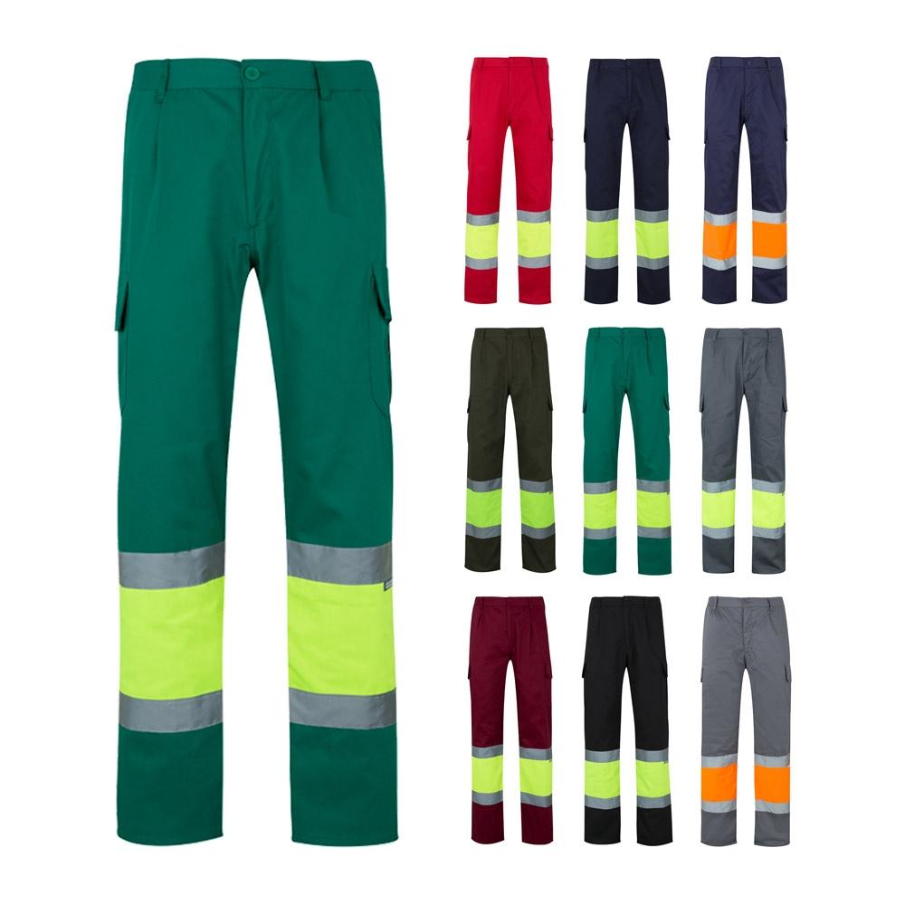 VL POSEIDON LARGE. Pantaloni din twill cu buzunare multiple în două tonuri (210g/m²), din bumbac (20%) și poliester (80%) Roșu Galben 4XL