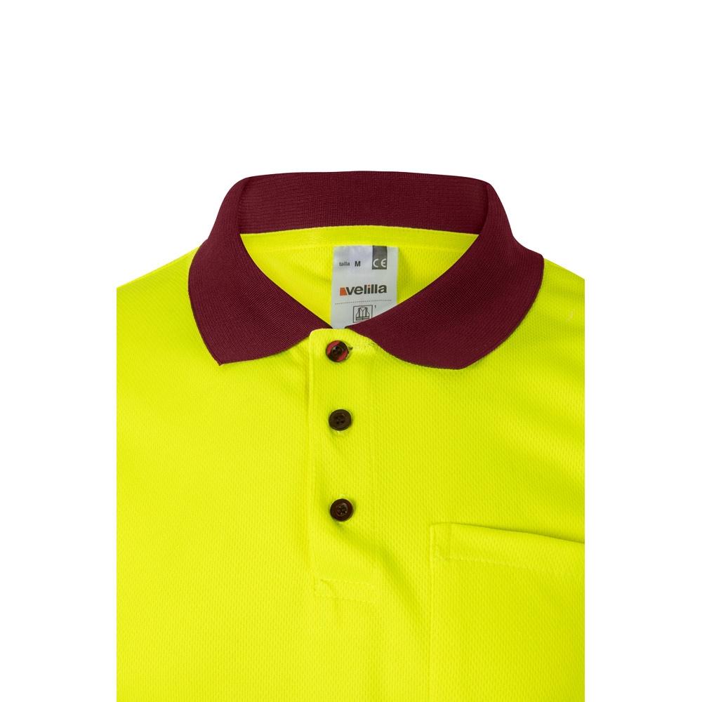 VL CUPID. Tricou polo bicolor bird-eye (160g/m²) cu mâneci scurte, din poliester (100%) Burgundia Galben S