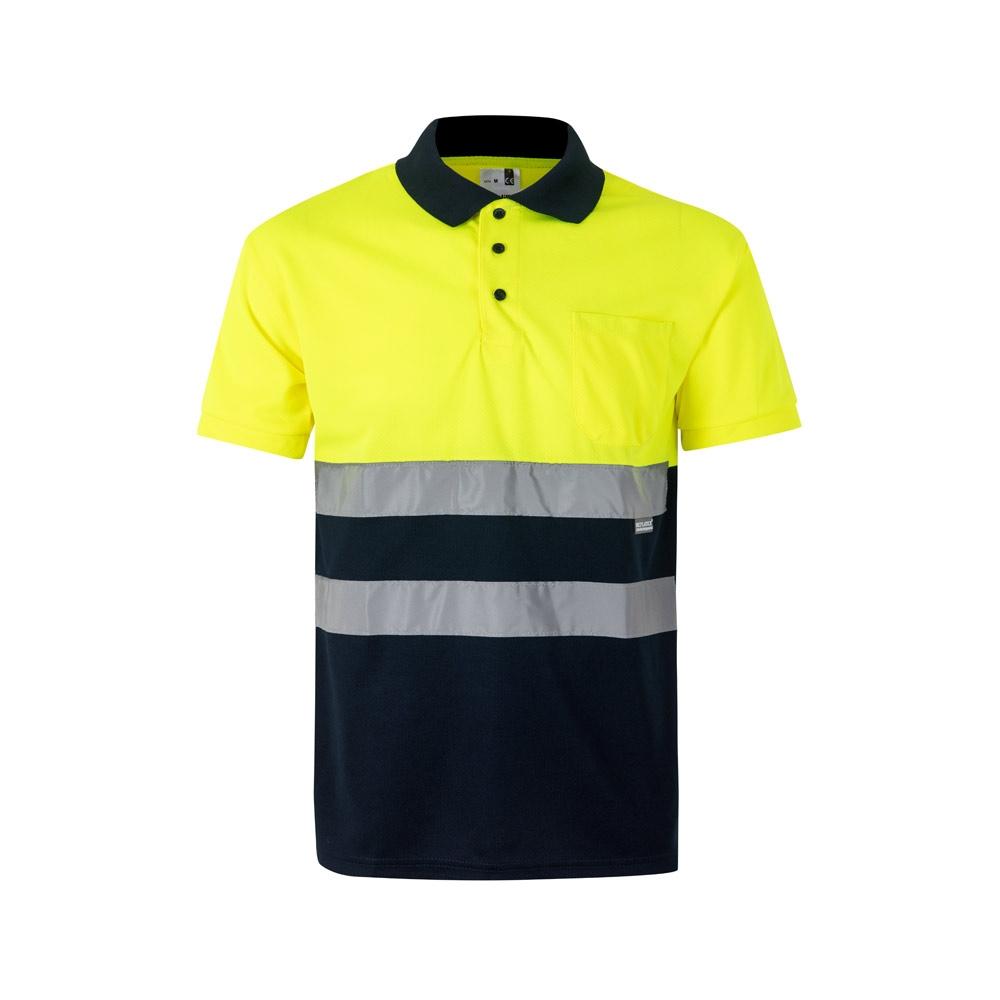 VL CUPID LARGE. Tricou polo bicolor bird-eye (160g/m²) cu mâneci scurte, din poliester (100%) Albastru Galben