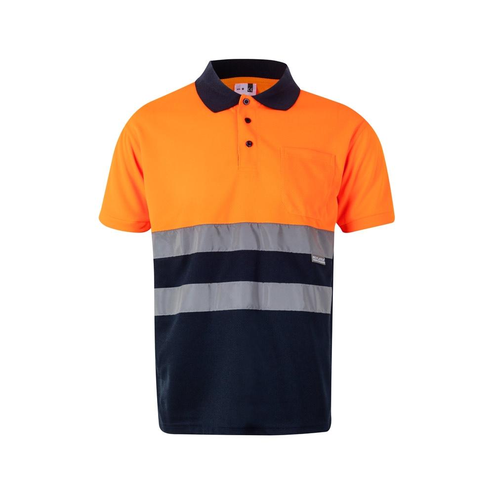 VL CUPID LARGE. Tricou polo bicolor bird-eye (160g/m²) cu mâneci scurte, din poliester (100%) Albastru Portocaliu