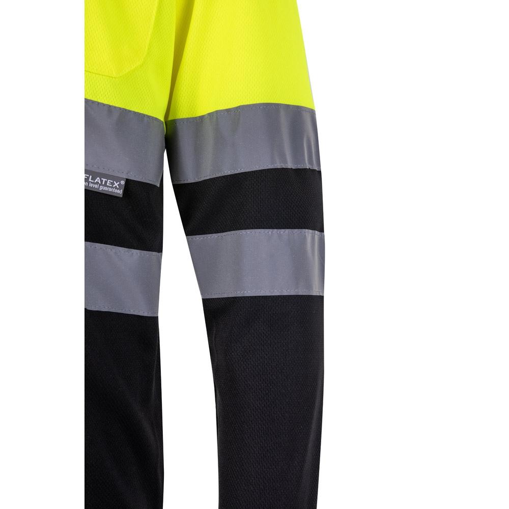 VL VULCAN. Tricou polo bicolor cu ochi de pasăre (160g/m²) cu mâneci lungi, din poliester (100%) Negru Galben XL