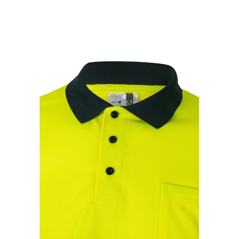 VL VULCAN. Tricou polo bicolor cu ochi de pasăre (160g/m²) cu mâneci lungi, din poliester (100%) Albastru Galben M