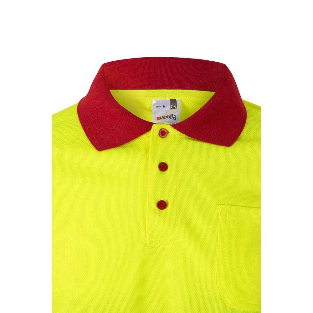 VL VULCAN. Tricou polo bicolor cu ochi de pasăre (160g/m²) cu mâneci lungi, din poliester (100%) Roșu Galben L