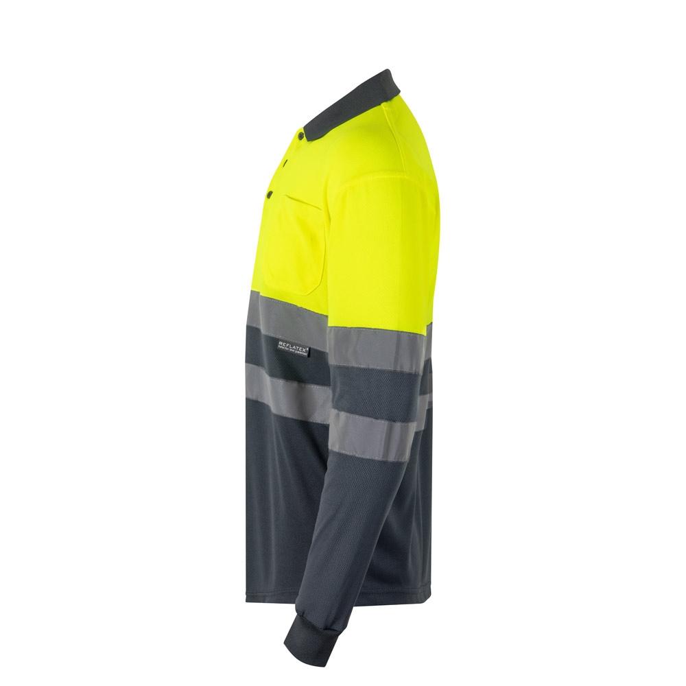 VL VULCAN. Tricou polo bicolor cu ochi de pasăre (160g/m²) cu mâneci lungi, din poliester (100%) Gri Galben M