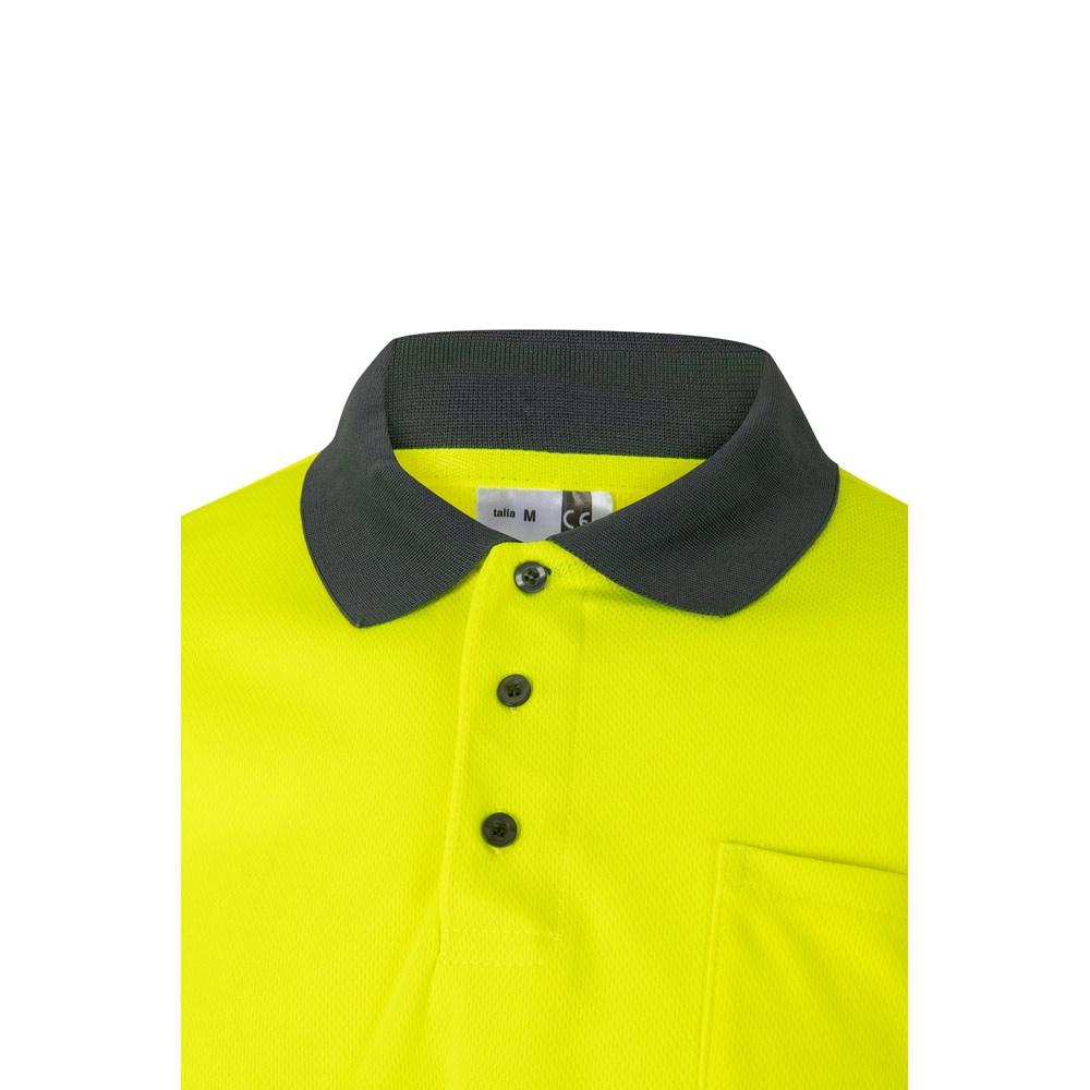 VL VULCAN. Tricou polo bicolor cu ochi de pasăre (160g/m²) cu mâneci lungi, din poliester (100%) Gri Galben M