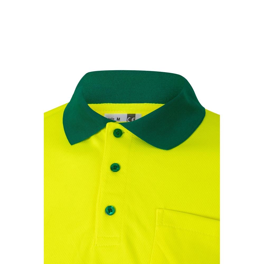 VL VULCAN. Tricou polo bicolor cu ochi de pasăre (160g/m²) cu mâneci lungi, din poliester (100%) Verde Galben S