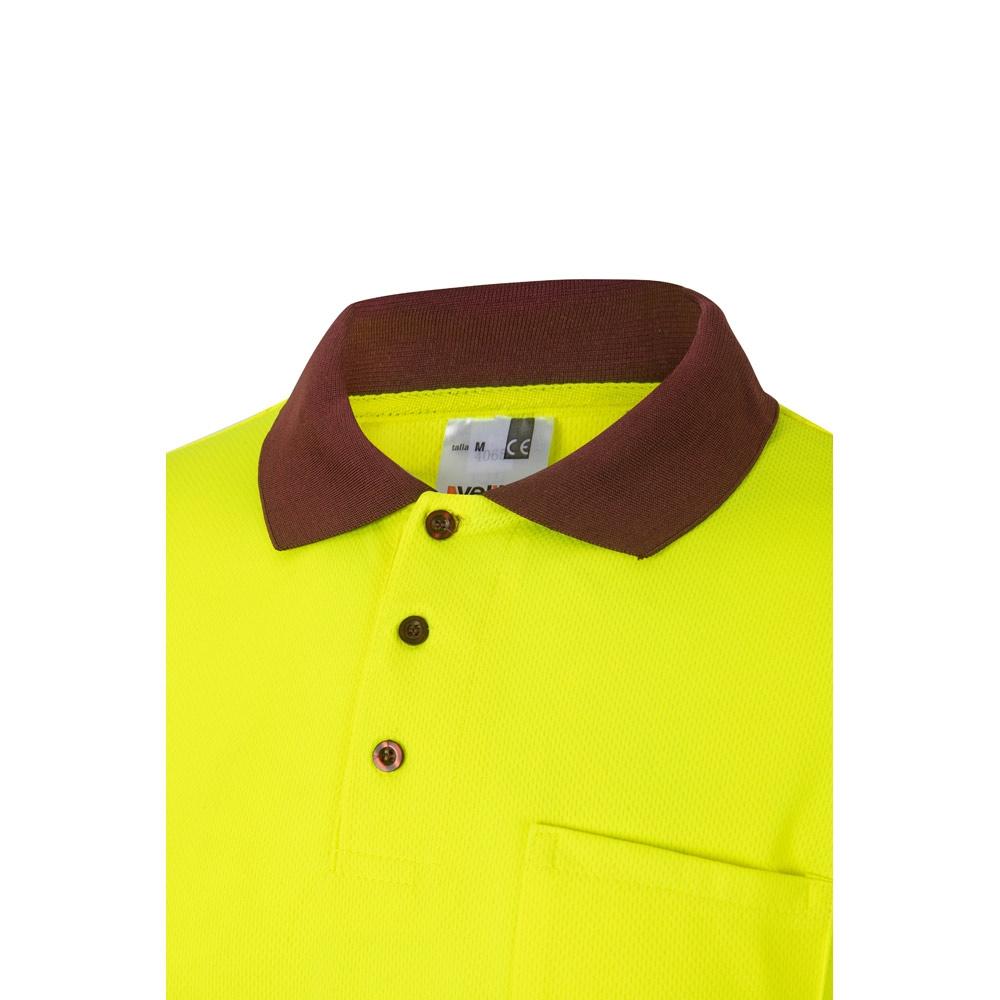 VL VULCAN. Tricou polo bicolor cu ochi de pasăre (160g/m²) cu mâneci lungi, din poliester (100%) Burgundia Galben 3XL