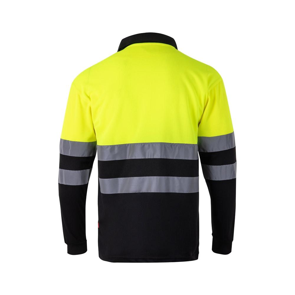 VL VULCAN LARGE. Tricou polo bicolor în formă de ochi de pasăre (160g/m²) cu mâneci lungi, din poliester (100%) Negru Galben
