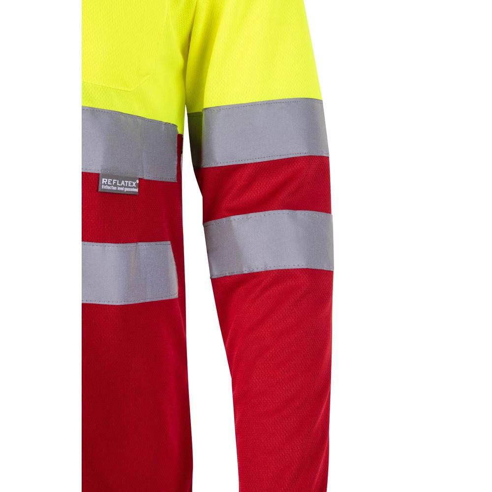 VL VULCAN LARGE. Tricou polo bicolor în formă de ochi de pasăre (160g/m²) cu mâneci lungi, din poliester (100%) Roșu Galben 5XL