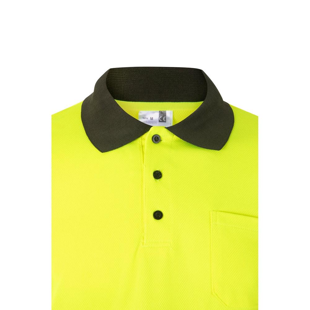 VL VULCAN LARGE. Tricou polo bicolor în formă de ochi de pasăre (160g/m²) cu mâneci lungi, din poliester (100%) Verde armată Galben 5XL
