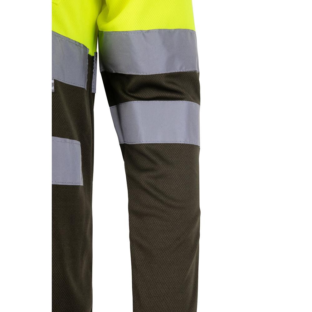 VL VULCAN LARGE. Tricou polo bicolor în formă de ochi de pasăre (160g/m²) cu mâneci lungi, din poliester (100%) Verde armată Galben 5XL