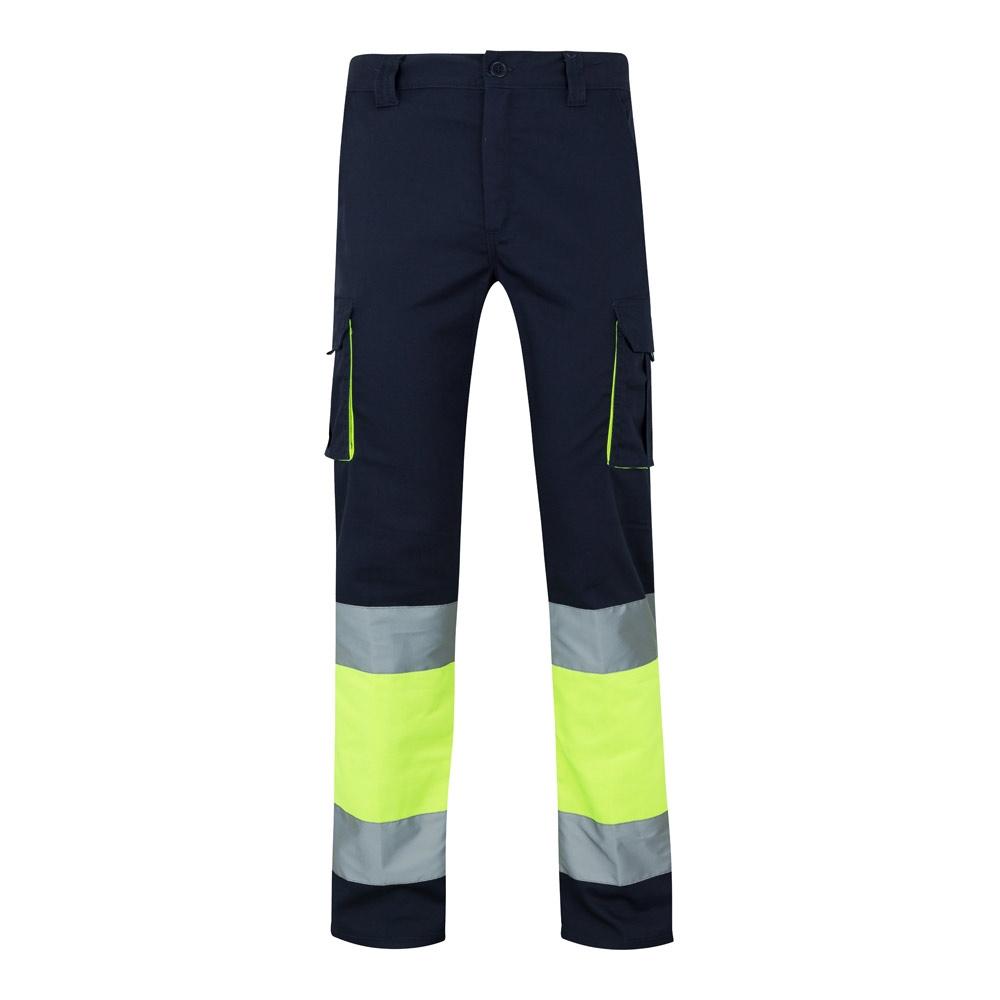 VL ZEUS. Pantaloni elastici cu două tonuri, cu buzunare multiple (240g/m²), din bumbac (46%), EME (38%) și poliester (16%) Albastru Galben L