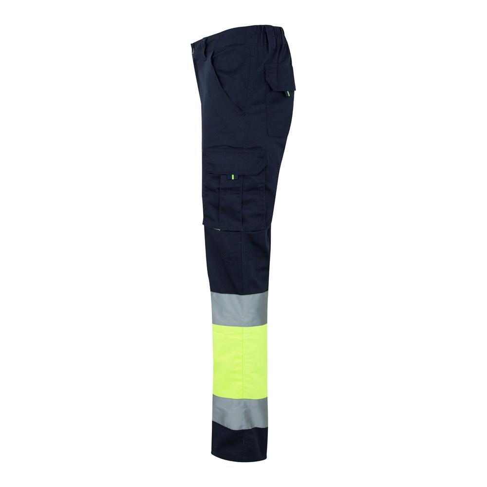 VL ZEUS. Pantaloni elastici cu două tonuri, cu buzunare multiple (240g/m²), din bumbac (46%), EME (38%) și poliester (16%) Albastru Galben L