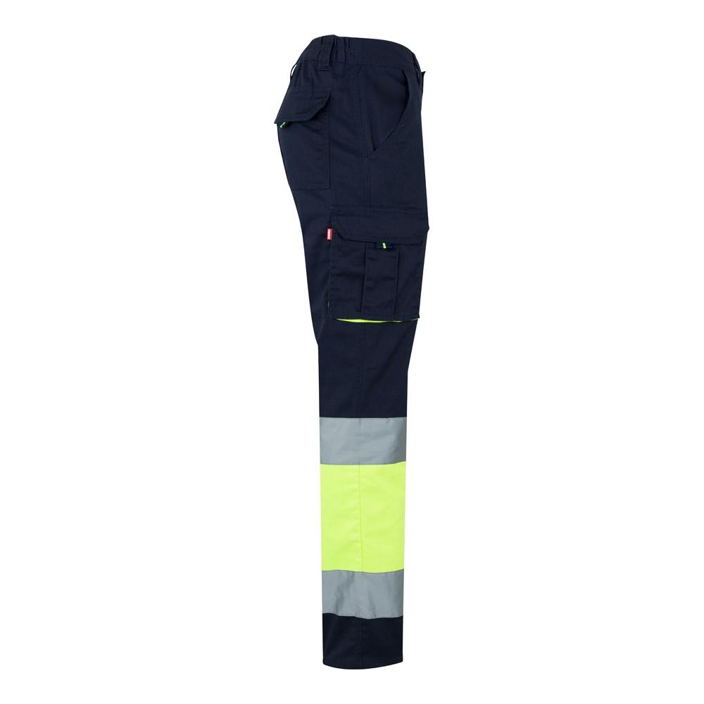 VL ZEUS. Pantaloni elastici cu două tonuri, cu buzunare multiple (240g/m²), din bumbac (46%), EME (38%) și poliester (16%) Albastru Galben L