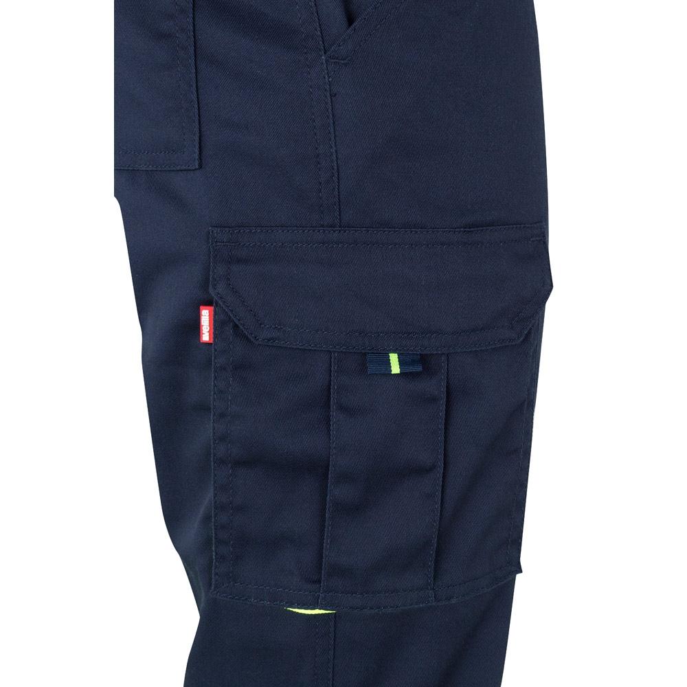 VL ZEUS. Pantaloni elastici cu două tonuri, cu buzunare multiple (240g/m²), din bumbac (46%), EME (38%) și poliester (16%) Albastru Galben L