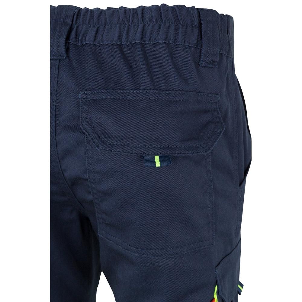 VL ZEUS. Pantaloni elastici cu două tonuri, cu buzunare multiple (240g/m²), din bumbac (46%), EME (38%) și poliester (16%) Albastru Galben L