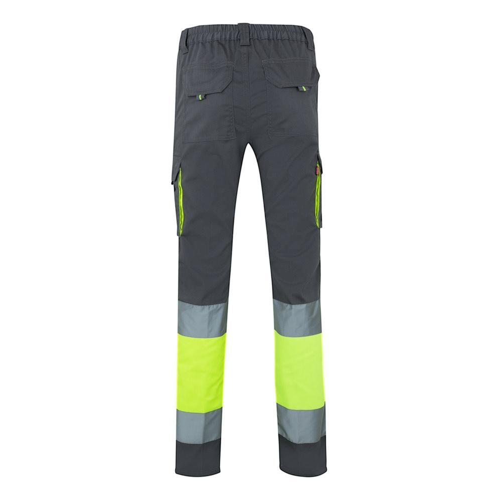 VL ZEUS. Pantaloni elastici cu două tonuri, cu buzunare multiple (240g/m²), din bumbac (46%), EME (38%) și poliester (16%) Gri Galben L
