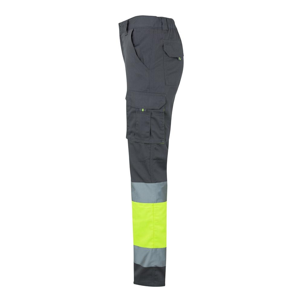 VL ZEUS. Pantaloni elastici cu două tonuri, cu buzunare multiple (240g/m²), din bumbac (46%), EME (38%) și poliester (16%) Gri Galben L