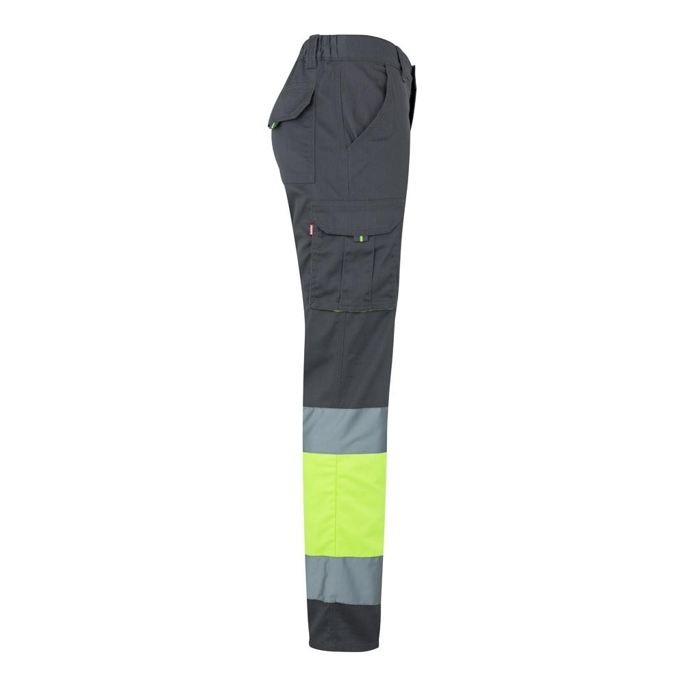 VL ZEUS. Pantaloni elastici cu două tonuri, cu buzunare multiple (240g/m²), din bumbac (46%), EME (38%) și poliester (16%) Gri Galben L