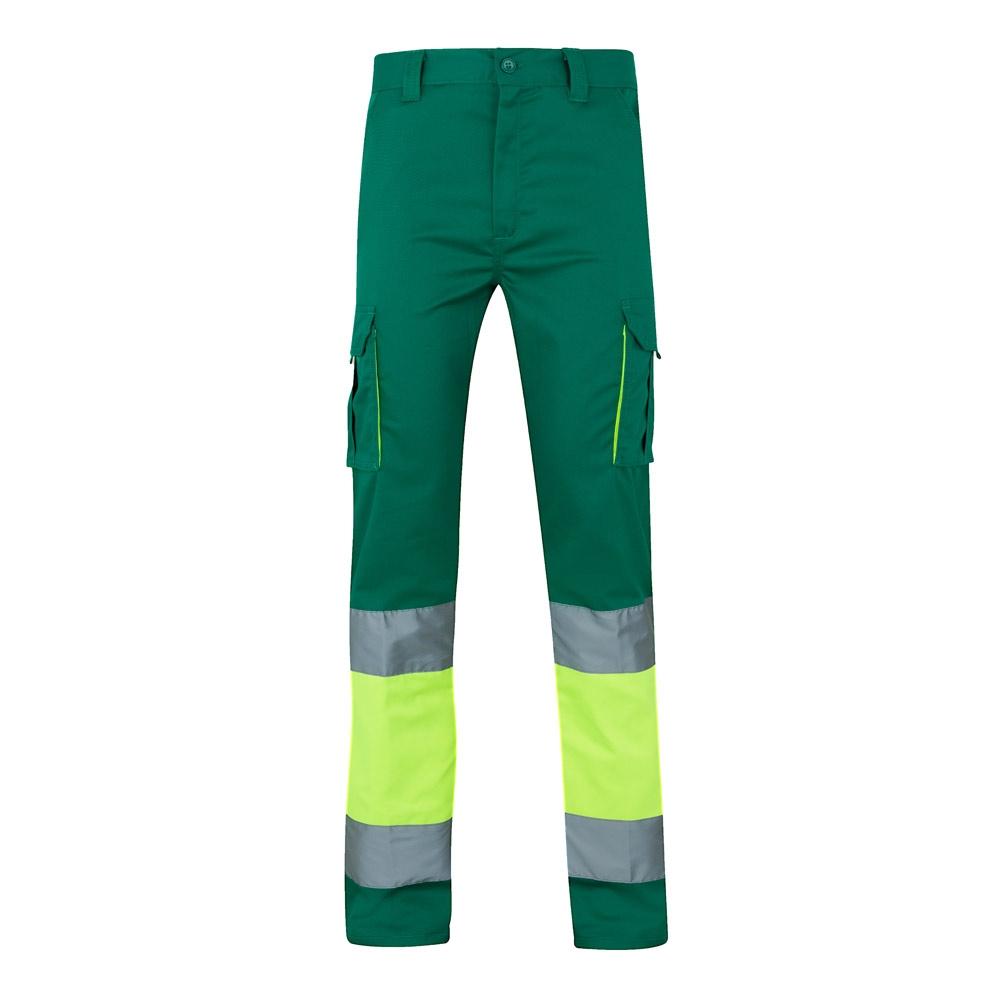 VL ZEUS. Pantaloni elastici cu două tonuri, cu buzunare multiple (240g/m²), din bumbac (46%), EME (38%) și poliester (16%) Verde Galben
