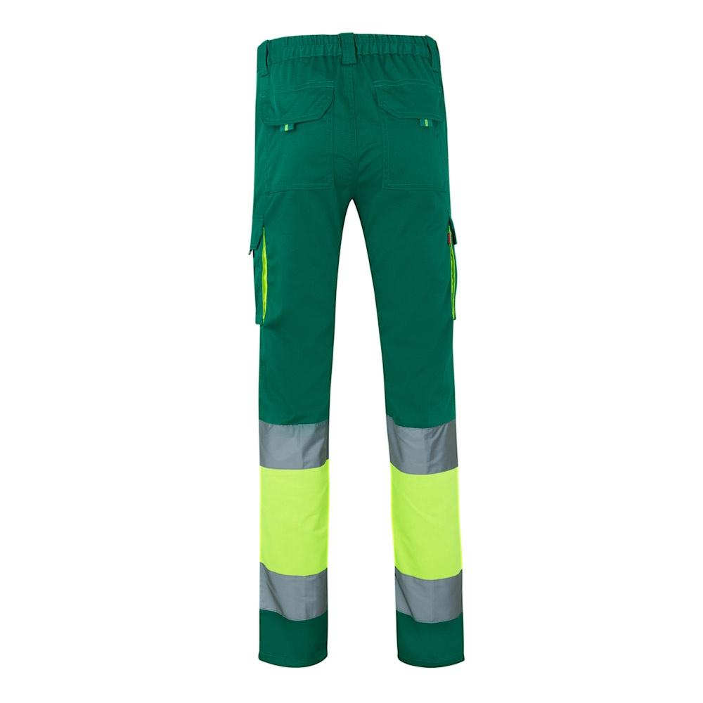 VL ZEUS. Pantaloni elastici cu două tonuri, cu buzunare multiple (240g/m²), din bumbac (46%), EME (38%) și poliester (16%) Verde Galben L