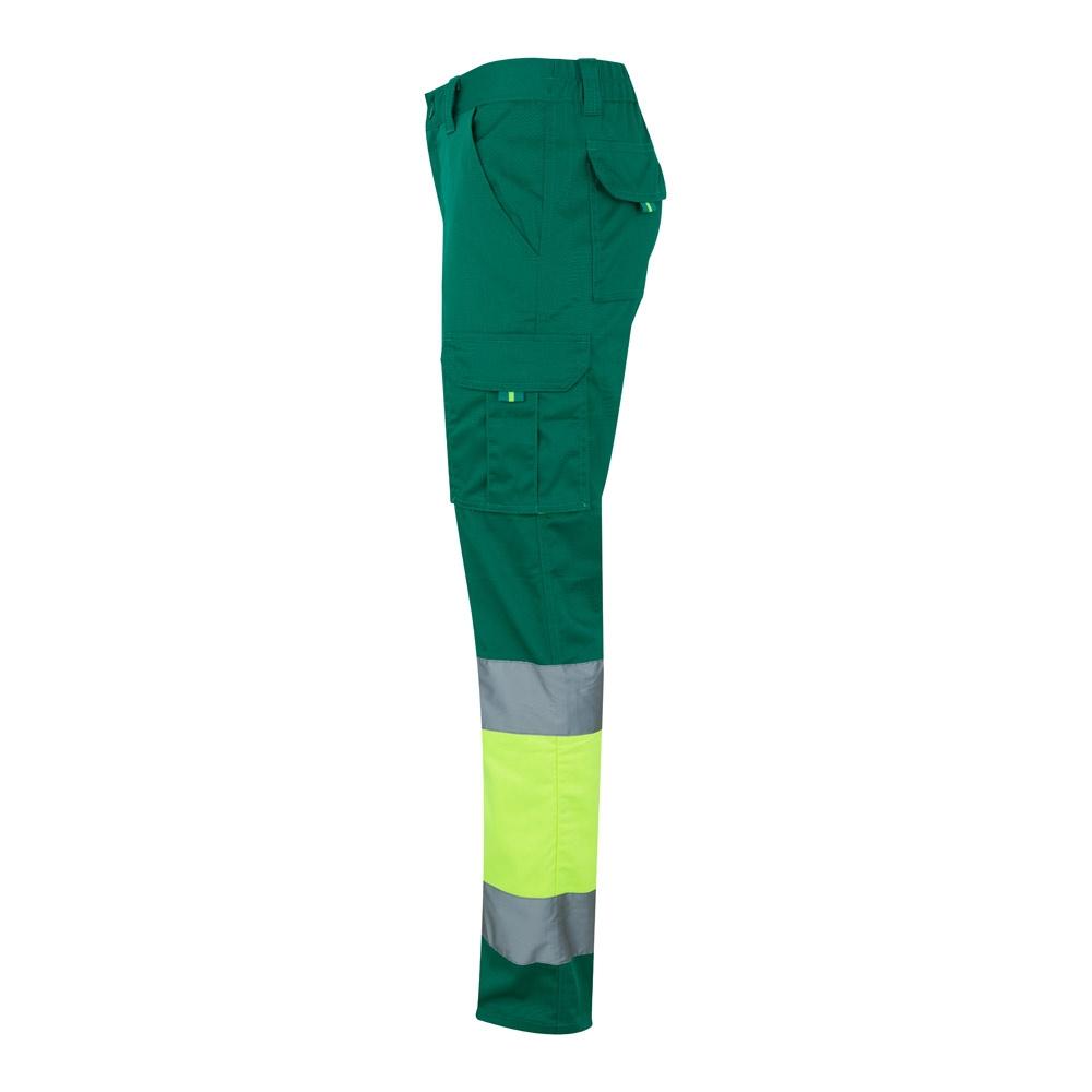 VL ZEUS. Pantaloni elastici cu două tonuri, cu buzunare multiple (240g/m²), din bumbac (46%), EME (38%) și poliester (16%) Verde Galben L