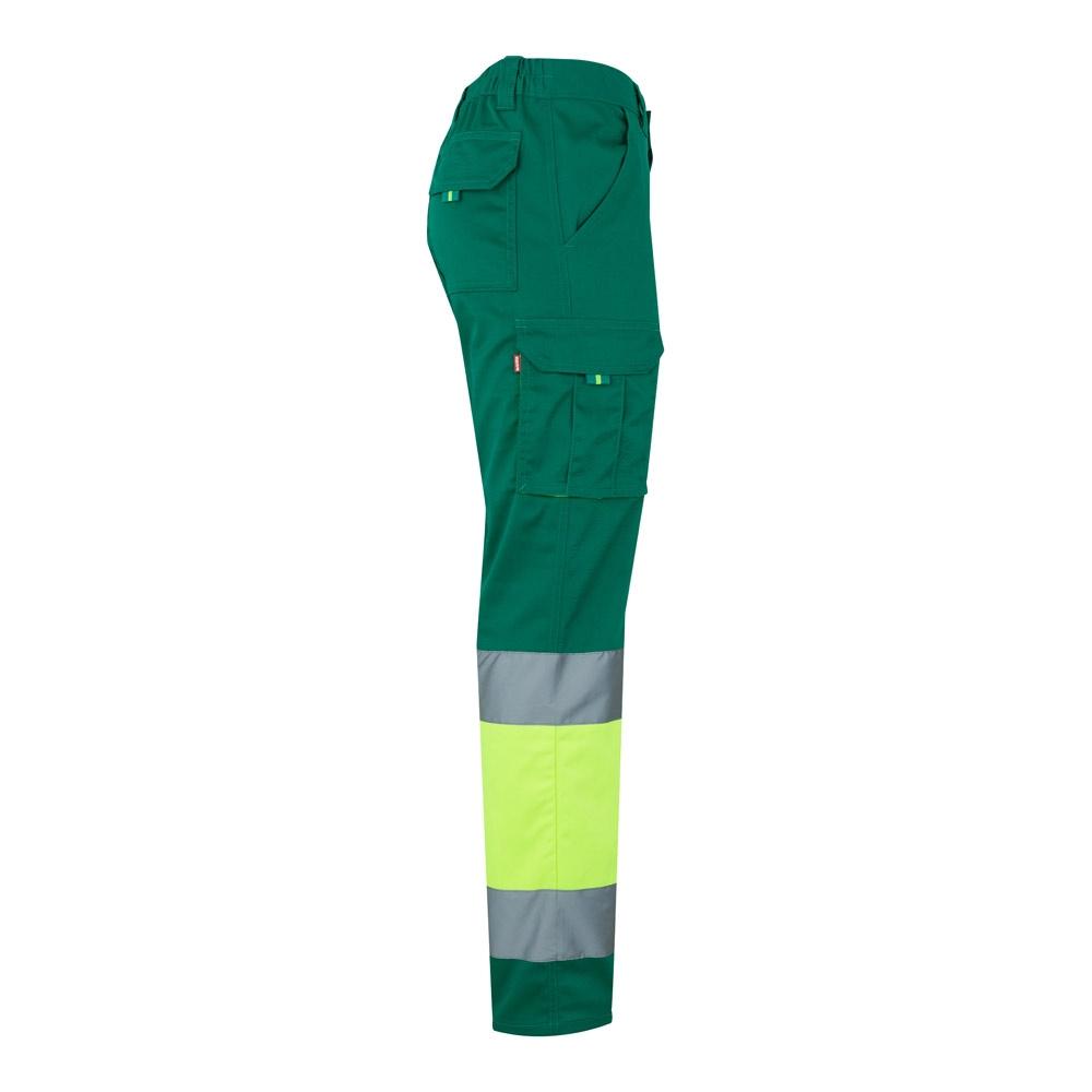 VL ZEUS. Pantaloni elastici cu două tonuri, cu buzunare multiple (240g/m²), din bumbac (46%), EME (38%) și poliester (16%) Verde Galben L