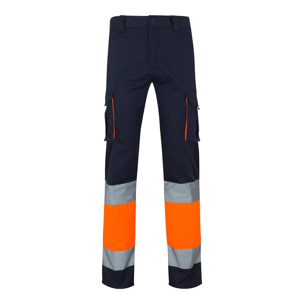 VL ZEUS. Pantaloni elastici cu două tonuri, cu buzunare multiple (240g/m²), din bumbac (46%), EME (38%) și poliester (16%) Albastru Portocaliu