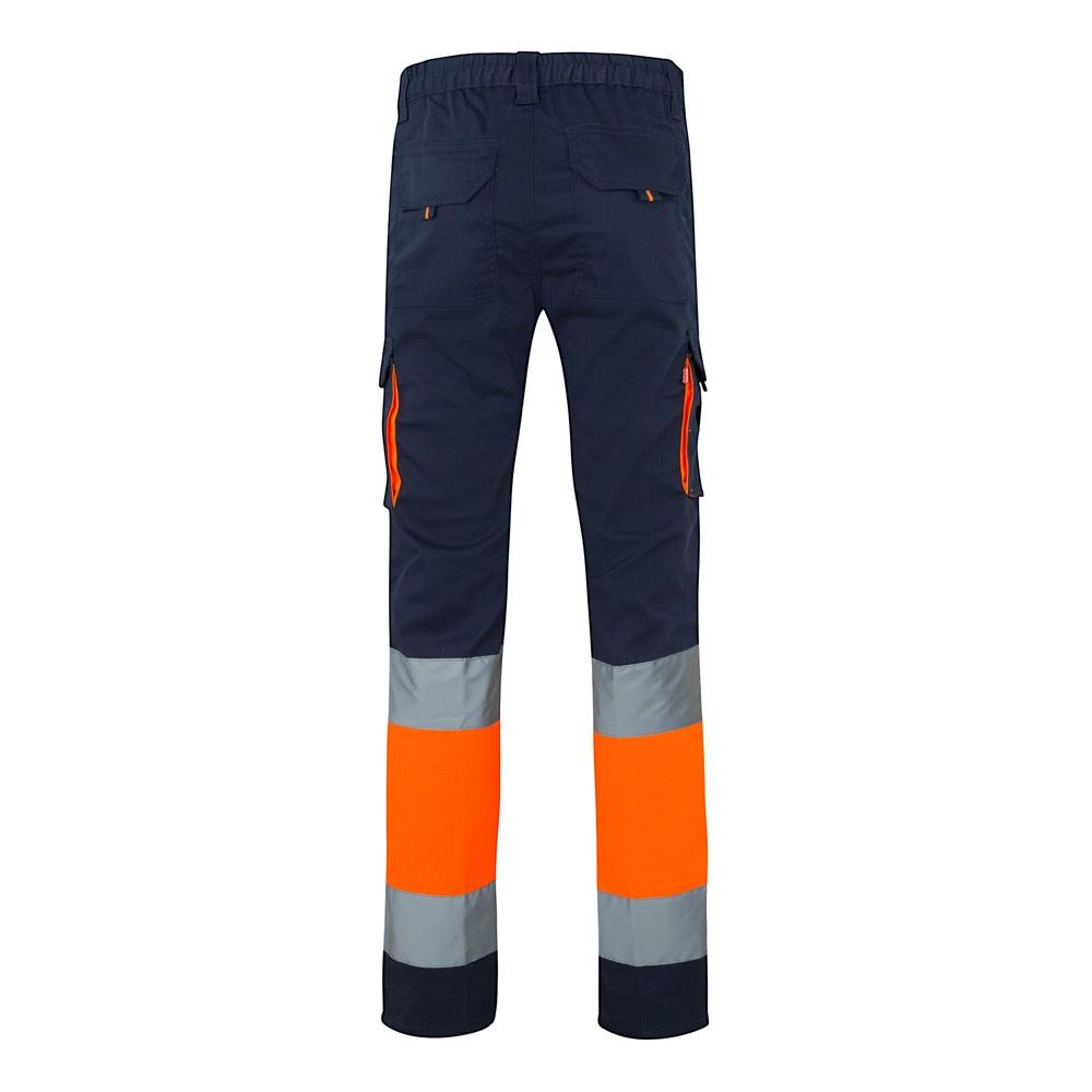 VL ZEUS. Pantaloni elastici cu două tonuri, cu buzunare multiple (240g/m²), din bumbac (46%), EME (38%) și poliester (16%) Albastru Portocaliu L