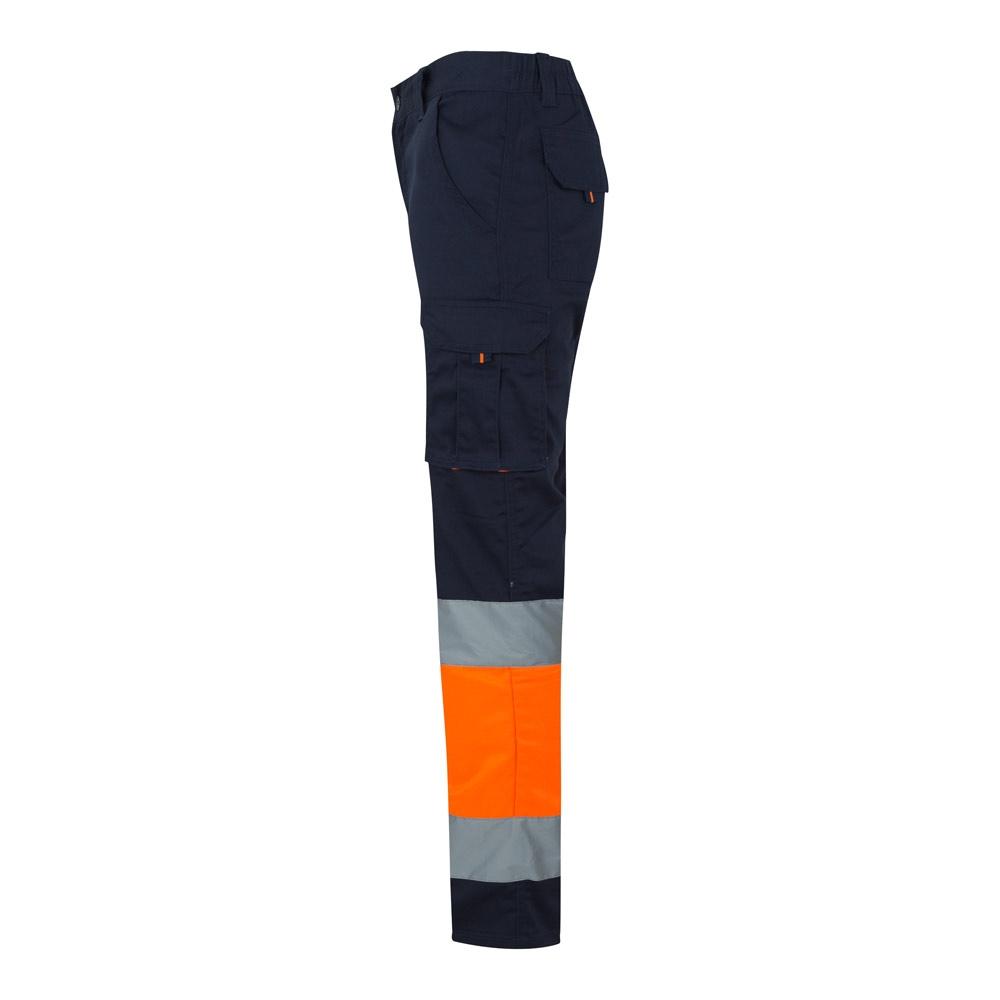 VL ZEUS. Pantaloni elastici cu două tonuri, cu buzunare multiple (240g/m²), din bumbac (46%), EME (38%) și poliester (16%) Albastru Portocaliu L