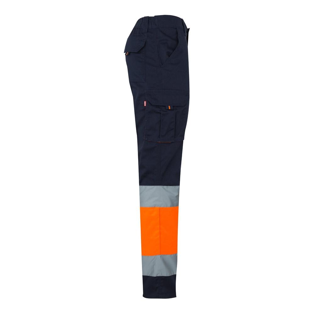 VL ZEUS. Pantaloni elastici cu două tonuri, cu buzunare multiple (240g/m²), din bumbac (46%), EME (38%) și poliester (16%) Albastru Portocaliu L