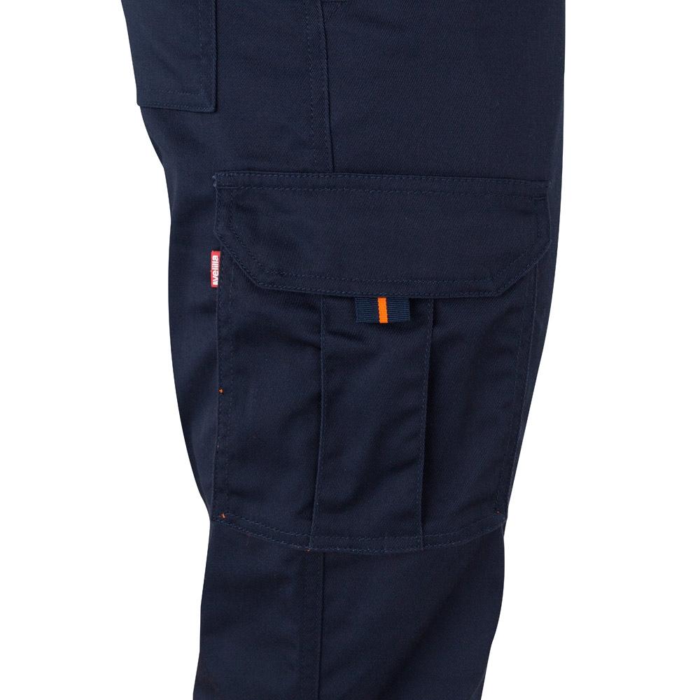 VL ZEUS. Pantaloni elastici cu două tonuri, cu buzunare multiple (240g/m²), din bumbac (46%), EME (38%) și poliester (16%) Albastru Portocaliu L