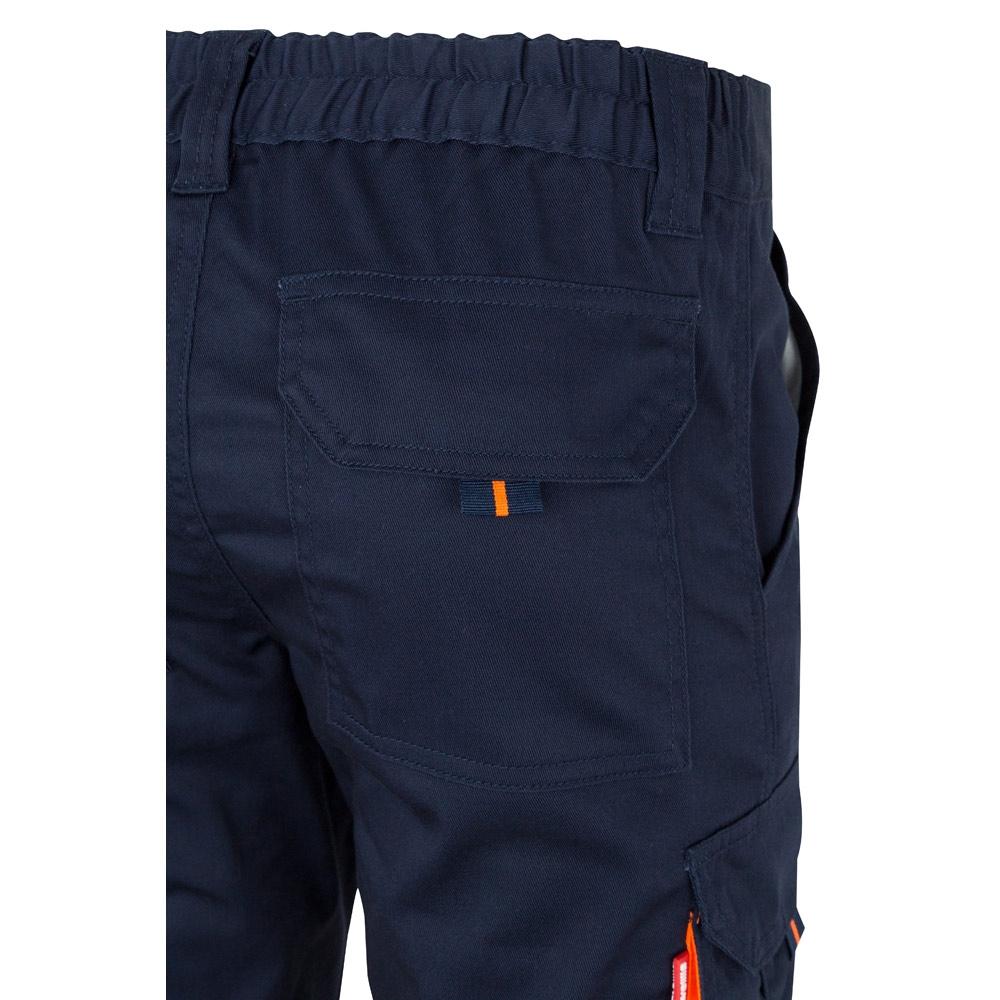 VL ZEUS. Pantaloni elastici cu două tonuri, cu buzunare multiple (240g/m²), din bumbac (46%), EME (38%) și poliester (16%) Albastru Portocaliu L