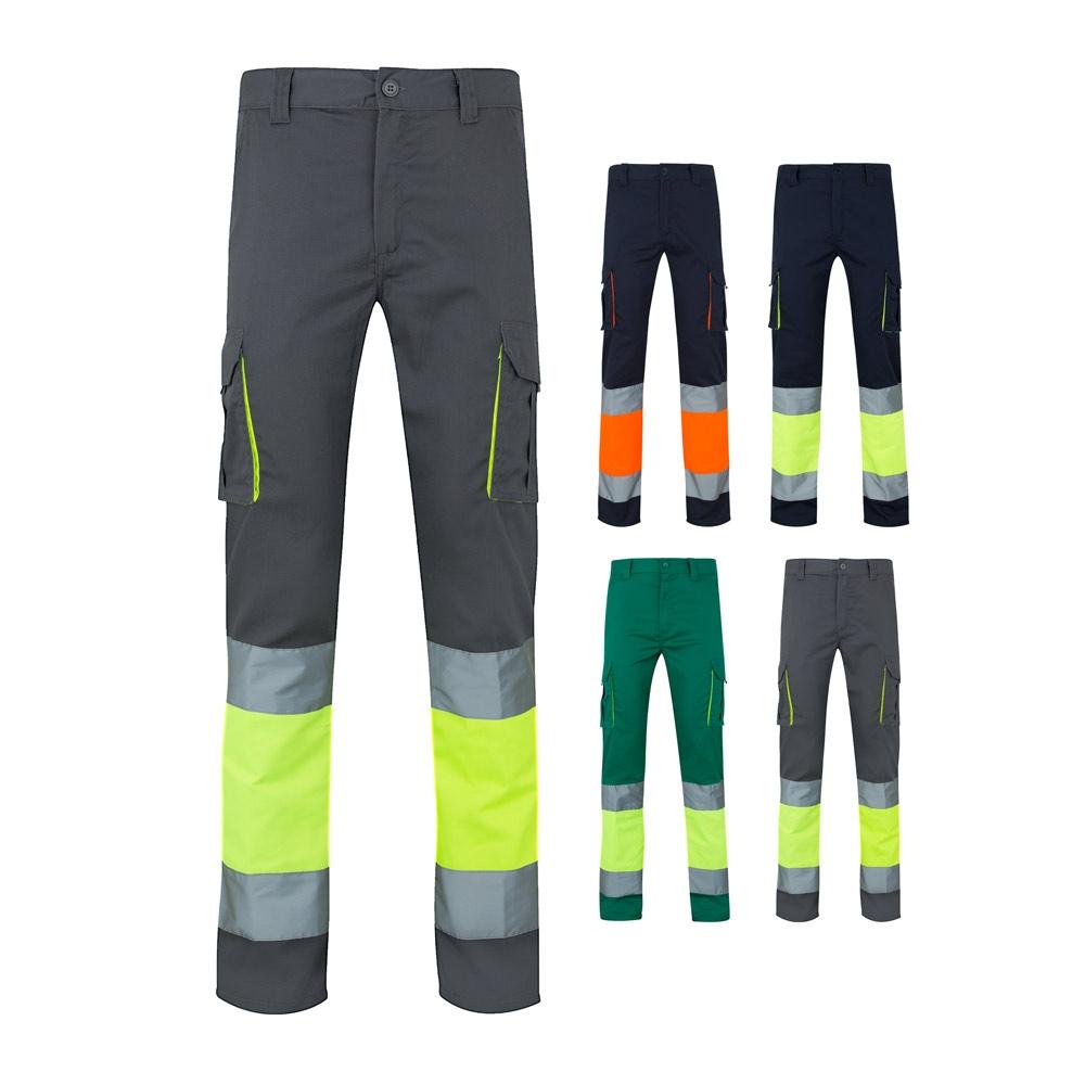 VL ZEUS. Pantaloni elastici cu două tonuri, cu buzunare multiple (240g/m²), din bumbac (46%), EME (38%) și poliester (16%) Albastru Galben L