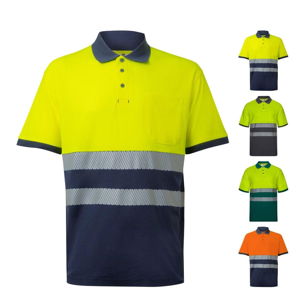 VL ACHELOUS. Tricou polo piqué bicolor (150g/m²) cu mâneci scurte, din bumbac (55%) și poliester (45%) Albastru Galben 3XL