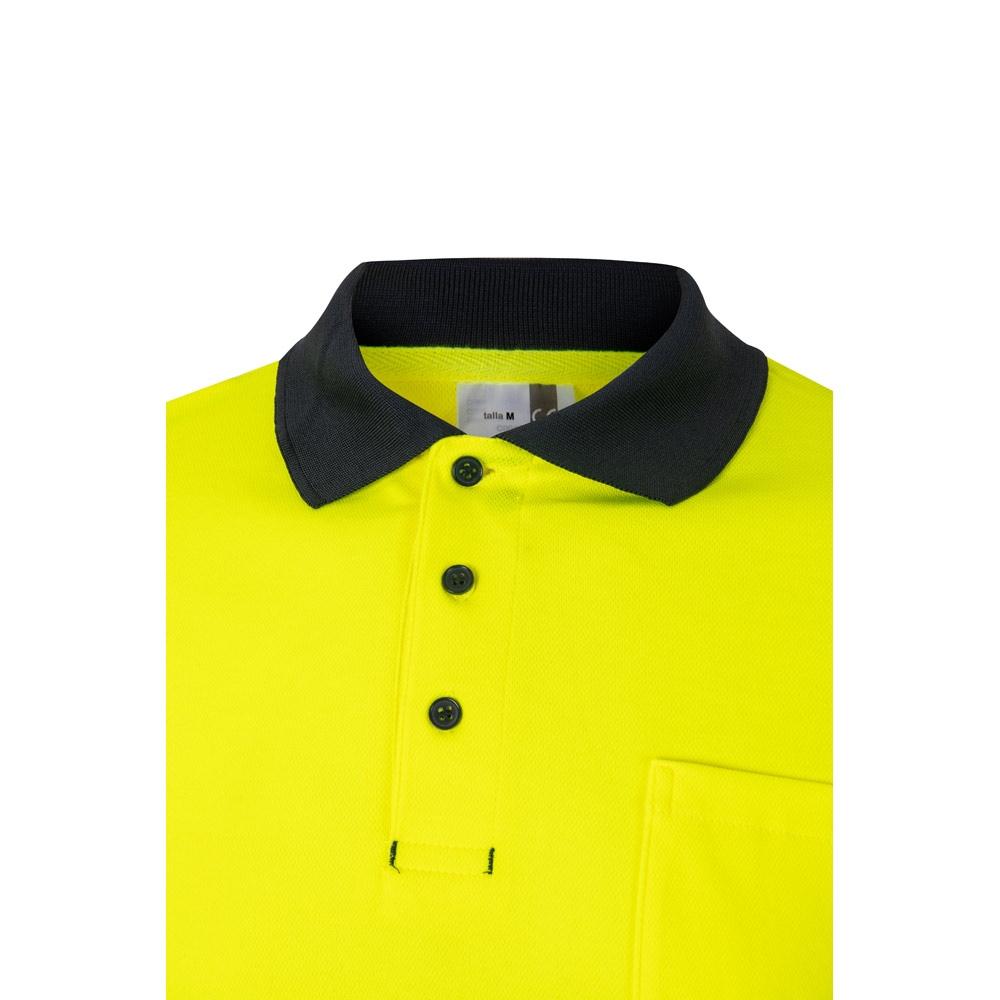 VL PLUTO. Tricou polo piqué bicolor (150g/m²) cu mâneci lungi, din bumbac (55%) și poliester (45%) Albastru Galben M
