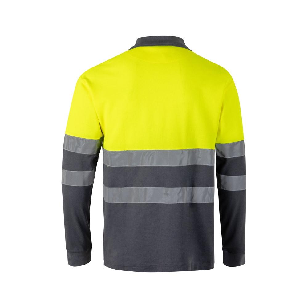 VL PLUTO. Tricou polo piqué bicolor (150g/m²) cu mâneci lungi, din bumbac (55%) și poliester (45%) Gri Galben XL